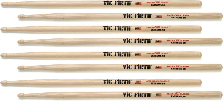 Vic Firth American Classic Drumsticks - Extreme 5B, 4 pairs