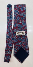 Bert Pulitzer Red Tie Blue Green Paisley Foulard 100% Silk Made In USA