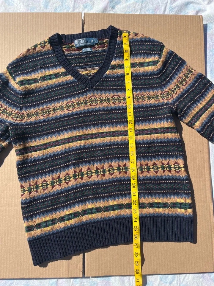 Polo Ralph Lauren мужской большой хлопок льняной кашемир Fair Isle v-образным вырезом свитер - Изображение 4 из 4