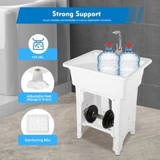 Spacious White Utility Sink Laundry Tub Freestanding Sink Wash Station W/ Faucet
