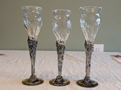 John Barber Hand Blown Iridescent Metallic Swirl Fluted Glasses Starry Night 3