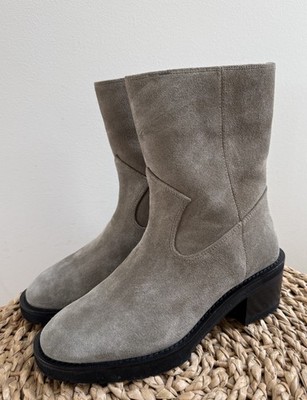 $690 - STUART WEITZMAN Boulevard Moto Ankle Bootie Boot in Topo Suede, Size 7