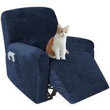 4 Pieces Velvet Recliner Couch Covers, Stretch Single Seat Slipcovers with Side