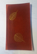 Annieglass Fallen Leaf Amber Glass Slab/Platter Large 15” X 8” Signed & Numbered