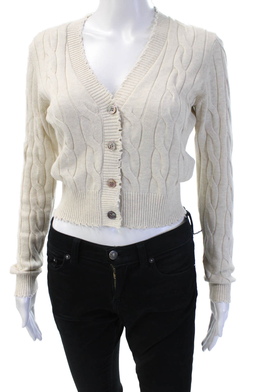 Blue & Cream Unisex Beige V-Neck Cotton Cardigan Long Sleeve Size XSFree Shipping in US $100+ Orders | $6.95 Orders Below