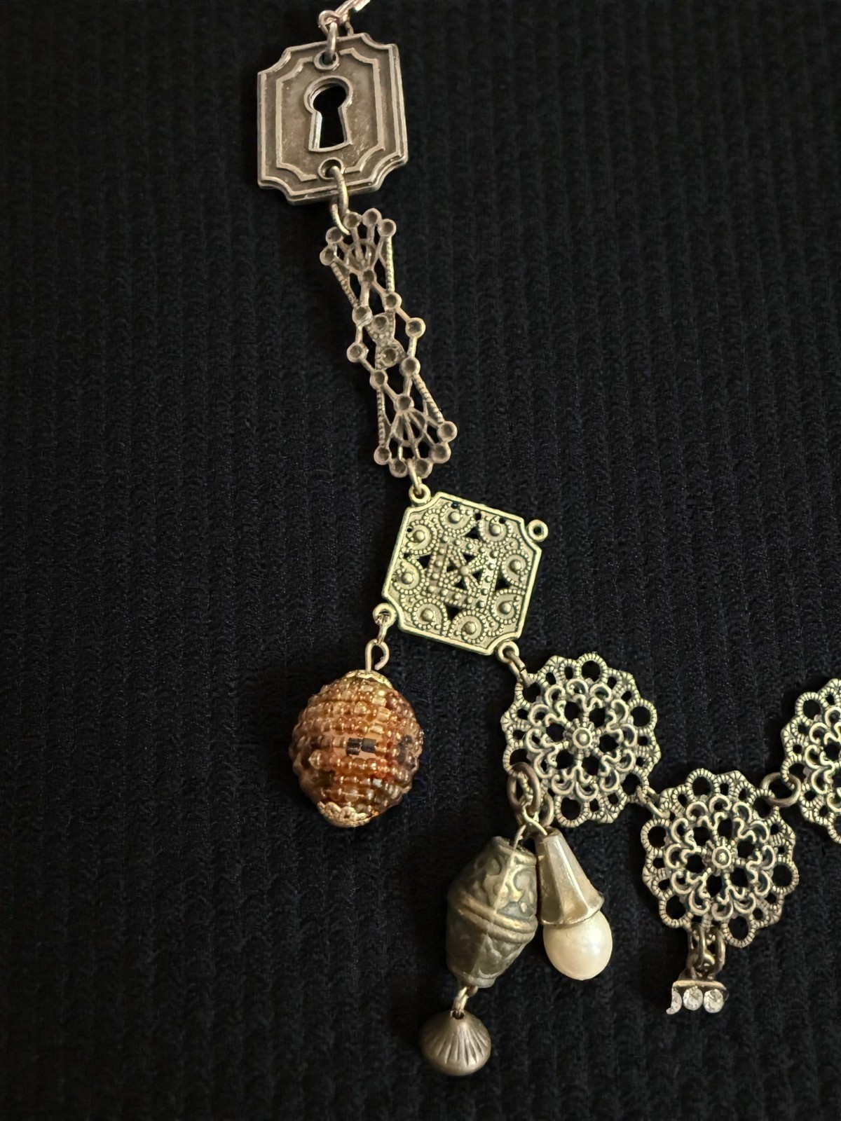 Boho Assemblage Statement Necklace Elephant Charm… - image 3