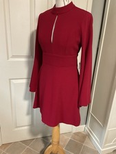 ASOS Deep Red 70s Inspired Trumpet Sleeve Dress cut out back Size 10