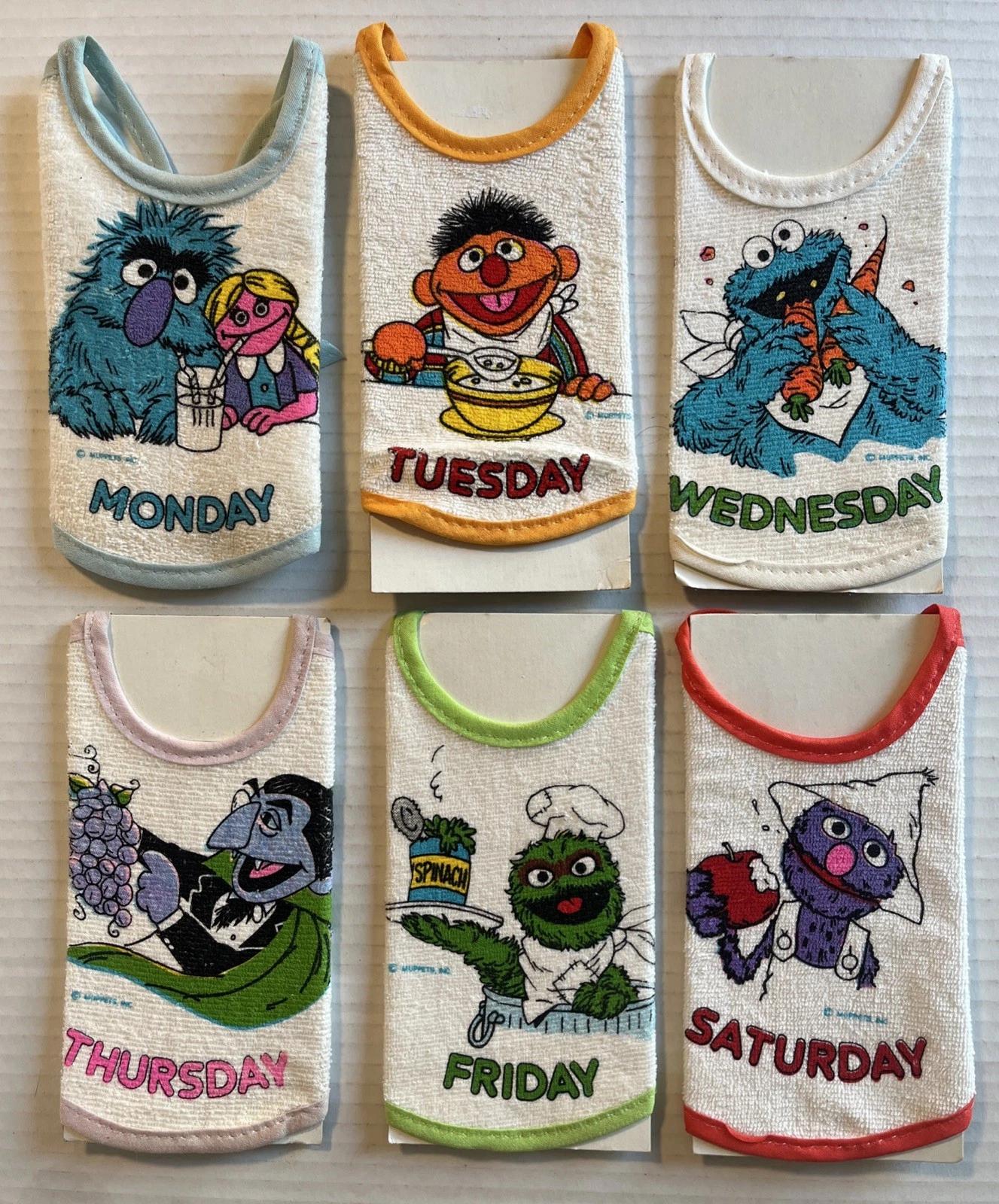 Six Vintage Sesame Street Drooler Bibs:Glenco- Vinyl Back-100% Knit Cotton-HTF
Opens in a new window