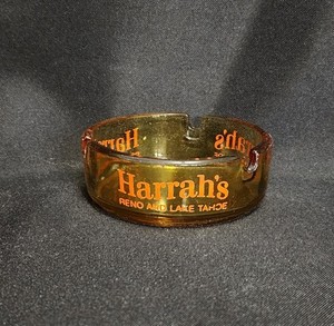 Vintage 3.5” Harrah's Reno and Lake Tahoe Casino Amber Round Ashtray