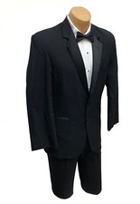 Men's Black Tuxedo with Jacket Flat Front Pants Shirt Vest Tie Studs Cuff Links