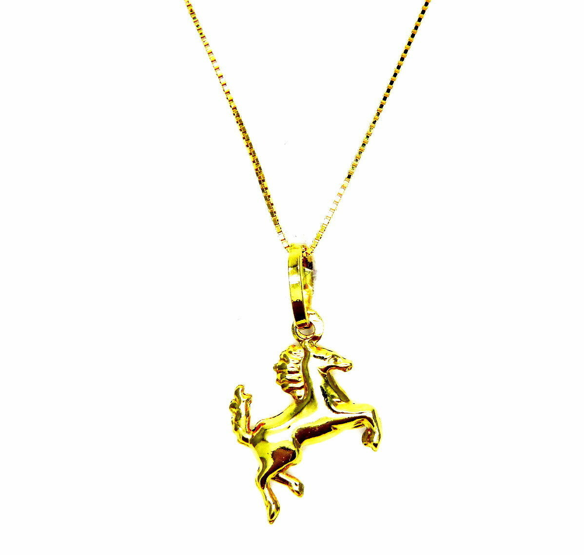 Pendentif Cheval Rampant En Or Jaune 18 Carats – Longueur Réglable 40/45 Cm – Marque Pegaso Gioielli – Italie
