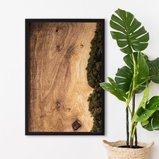 Preserved Moss Wall Picture Black MDF Frame 40x60 cm- Natural oak plank