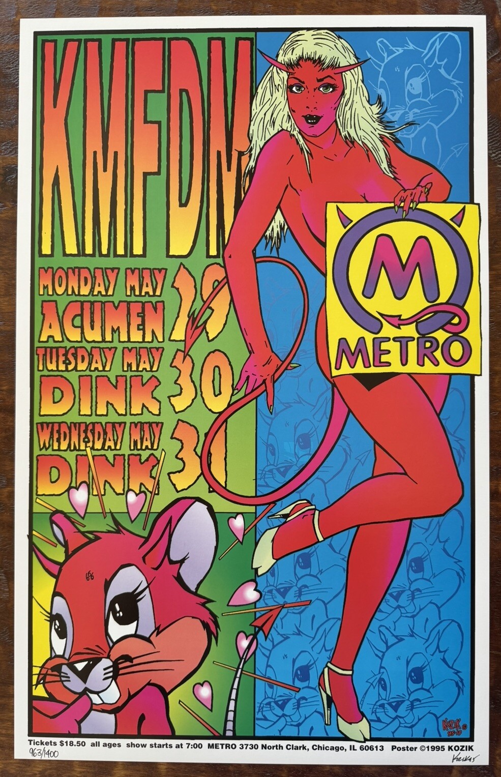 Frank Kozik Rock Poster Art KMFDM Metro Chicago 1995 signed/numbered
