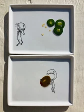 2 Crate Barrel CB2 Oliver Jalapeno Peppers Pimento Olive Snack Appetizer Plates
