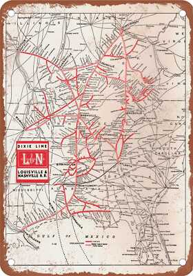METAL SIGN - 1962 Louisville & Nashville Route Map - Vintage Rusty Look