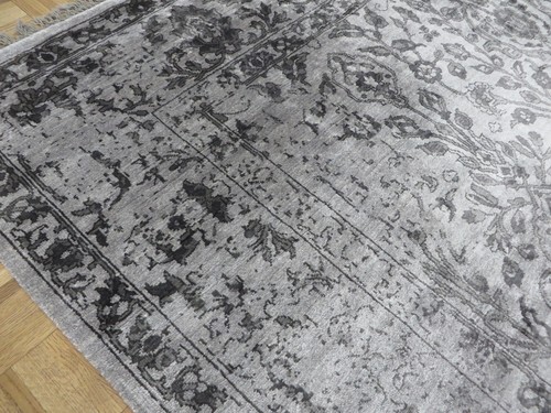 8 X 9'11 Hand Knotted Gray Tone On Tone Wool & Silk Oriental Rug G5277 - Picture 9 of 11