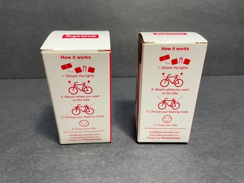 DS NEW FW18 SUPREME LUCETTA MAGNETIC BIKE LIGHTS RED BLACK SET OF 2 BOTH LOGO - Picture 4 of 5