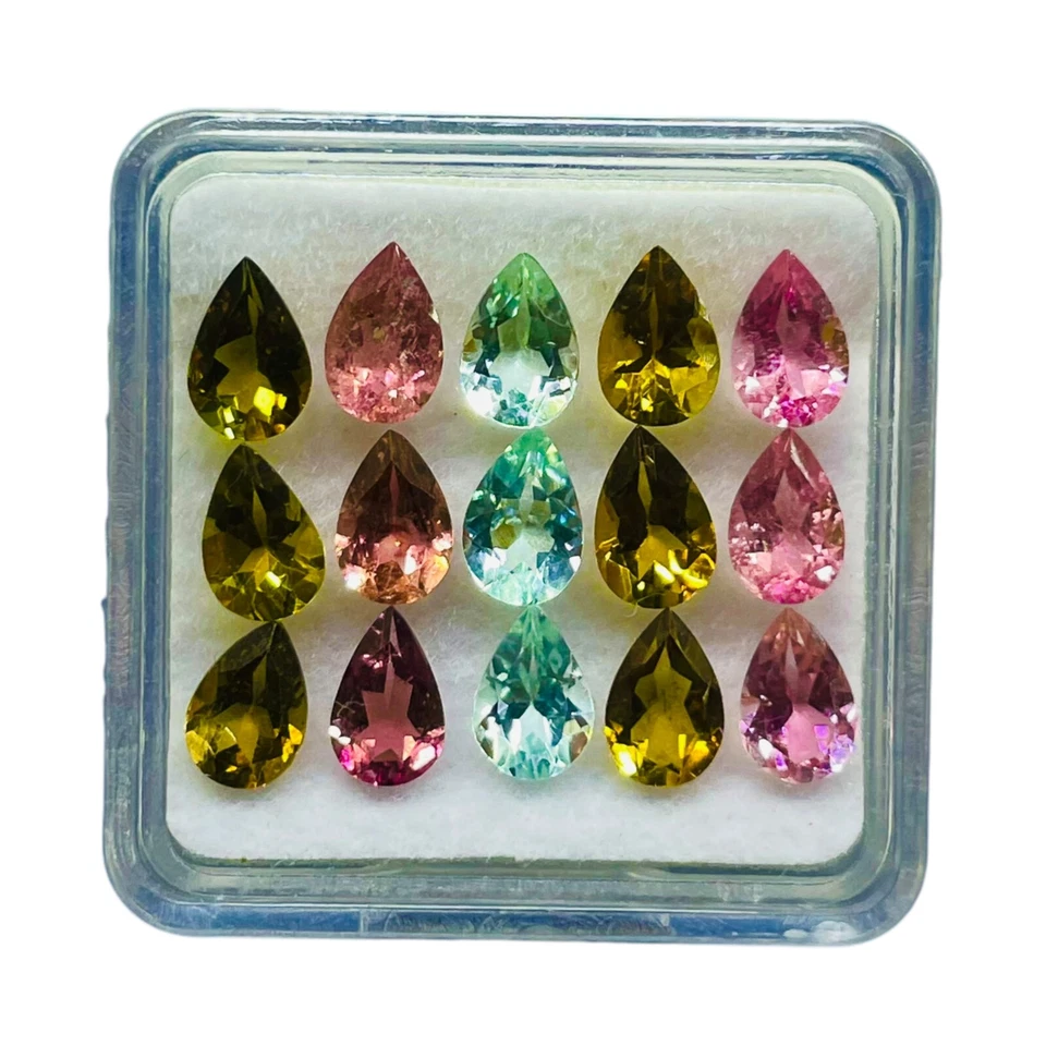 VVS 15 Pcs Natural Multi Tourmaline 6x4mm Pear Cut Top Quality Loose Gemstones - Image 2 of 4