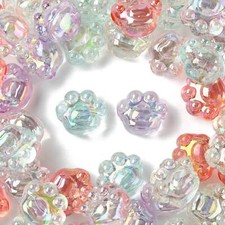 50x Cute Acrylic Beads Hole Cat Paw Puppy Dog Foot Print Bead for Jewelry Making