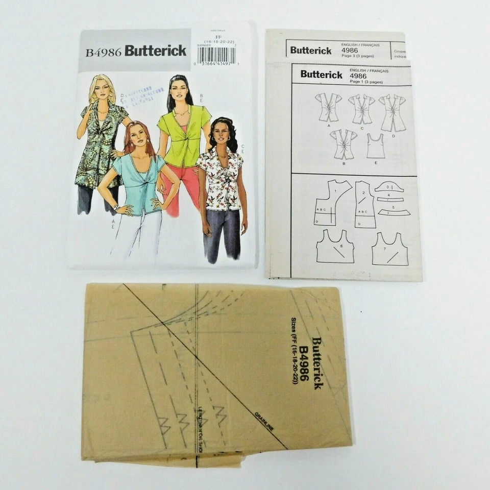Butterick 4986 Misses Top Camisole Sewing Pattern Size 16-22 Uncut Pullover - Image 2 of 4