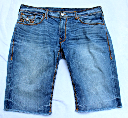 Pantalones Cortos True Religion Para Hombre 42 Mega T Costuras en Contraste Solapa Corte Denim - Imagen 9 de 12