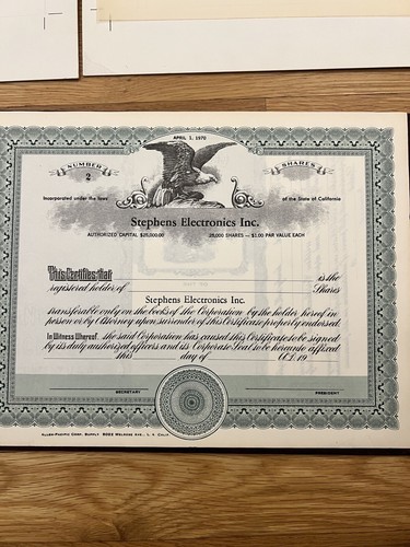 1970s Stephens Electronics Promo Photos, Signed Stock Certificate, Customer List - Picture 13 of 14