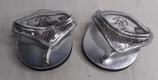 Build A Bear  Work Shop Silver/Black Sequined Flip Flop Sandals 3" Wide x 4" L
