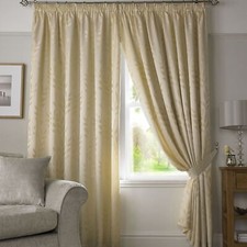Tivoli Trailing Leaves Pattern Jacquard Lined Pencil Pleat Tape Top Curtains