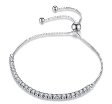 Sterling Silver Plated  Adjustable CZ Bracelet Lab-Created