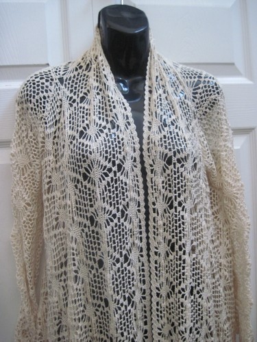 CAMI Mujer XL Crochet Tejido Abierto Chaqueta Chal Beige Mangas Largas De Colección Nuevo - Imagen 10 de 19