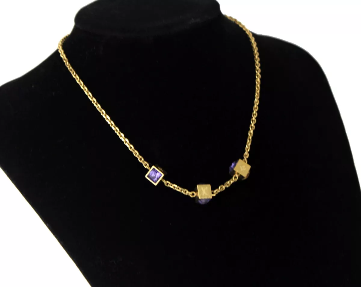 Louis Vuitton Gold Multicolor Crystal Gamble Cube Necklace Metal ref.766276  - Joli Closet