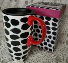 Travel Mug Cup Black Polka Dot Bonnie Marcus Collection Cypress Gift Box 17 Oz.