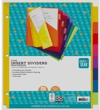(13 Packs) Of Vibrant Color 8-Tab Insert Dividers With Pockets