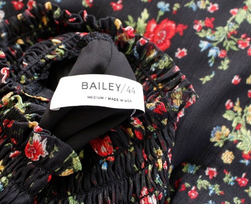 Bailey 44 Anthropologie Irina Black Floral Smocked Turtleneck Mini Shift Dress M - Picture 3 of 8
