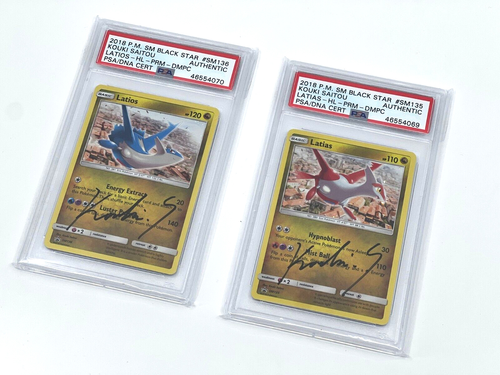 Kouki Saitou signed Latios + Latias - PSA authenticated sequential Pokemon cards