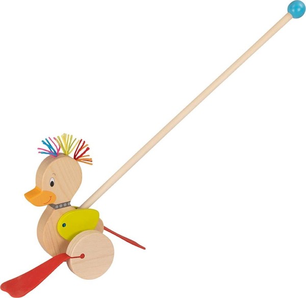 Schiebetier PUNK-ENTE Schiebeente Schiebefigur Schiebestab Lauflernhilfe Holz-image