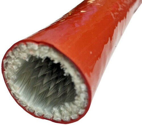 RED 3/4"ID X 3Feet Silicone Coated Fiberglass Heat Shielded Fire Sleeve Red - Foto 4 di 8