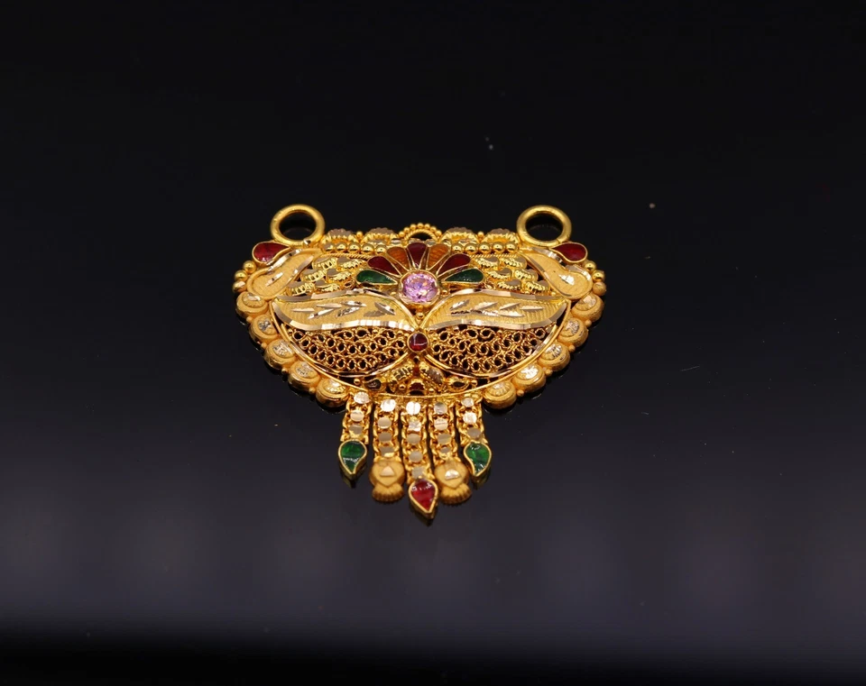 22 K 22 CT ORO ANHELADO A MANO FILIGRANA TRABAJO BODA FIESTA COLGANTE TRADICIONAL IND Foto 2 de 4