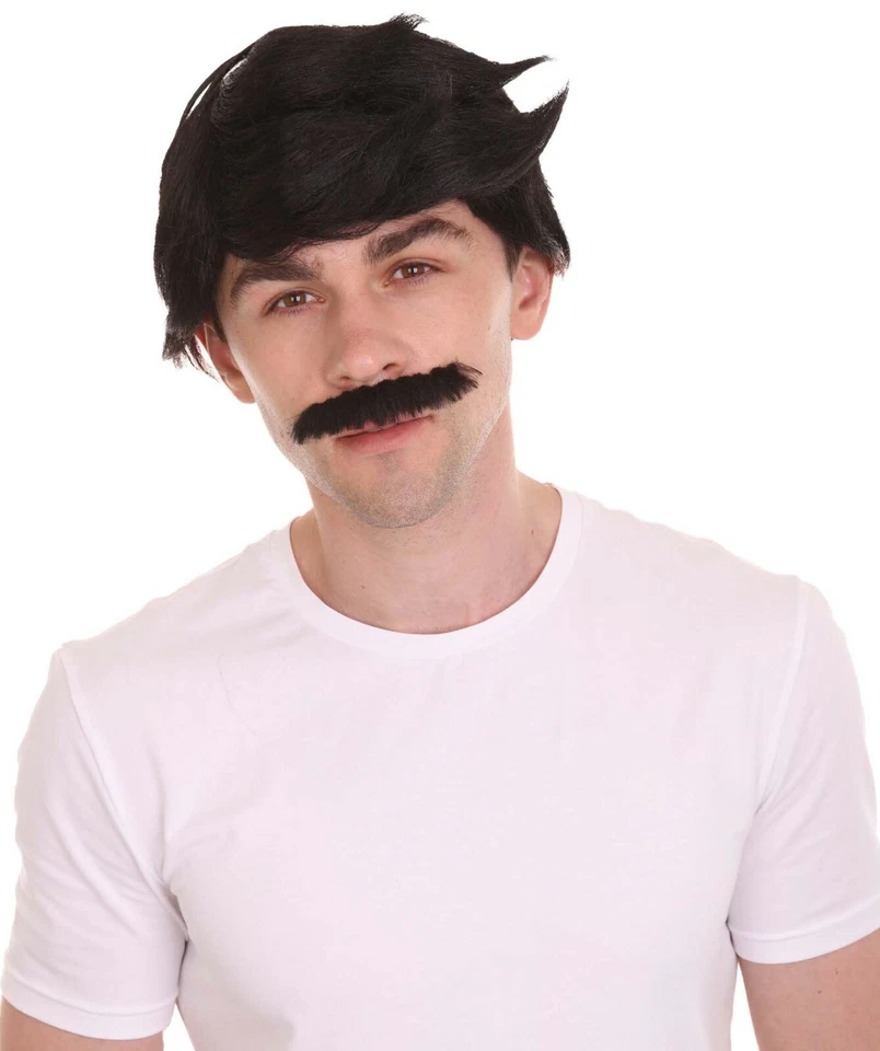 Conjunto de Peluca y Bigote Bob Belcher - Disfraces de Juegos con disfraces de Halloween de programa de televisión negro Foto 2 de 4
