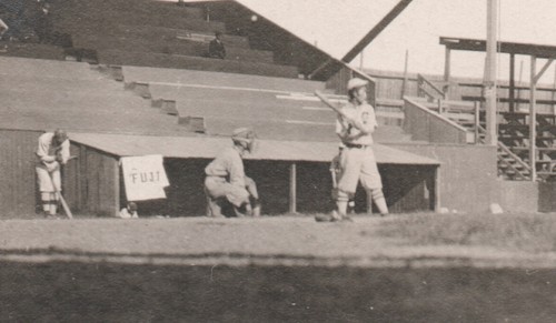 Rare 1920s RPPC Postcard of Japanese Baseball Players in Large Stadium " Fuji " - Picture 2 of 3