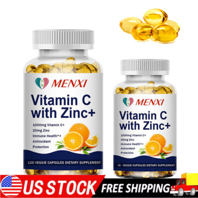 Vitamin C Capsules 1000Mg with Zinc Powerful Immune Support Antioxident 10-120Pc