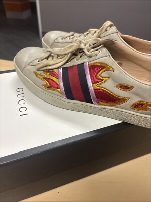 Gucci Web Ace Flames Sneaker Size 10 G Or 10.5 US