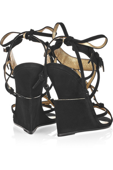 Sandali neri Yves Saint Laurent Trybal in pelle scamosciata zeppa con fiocchi taglia 36 5EU 6US