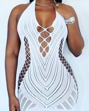 Backless fishnet party dress, white