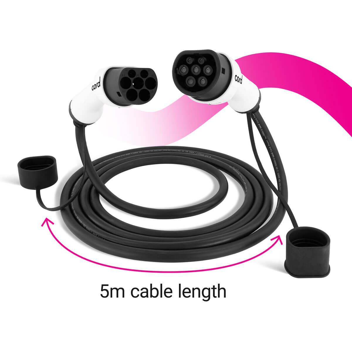 Cord 5m EV Charging Cable 22kW Three Phase Type 2