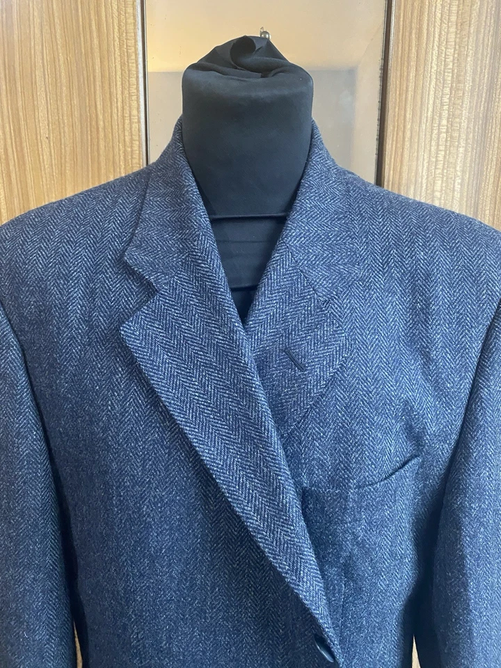 DAKS SPORTS JACKET/BLAZER 46S WOOL/TWEED NAVY/GREY HERRINGBONE - Image 2 of 4