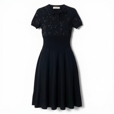 83c27 VALENTINO Bijou Ribbon Dress Beaded Embroidery Stretch Knee Used AYAN-0