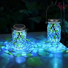 Stained Glass Mosaic Solar Lanterns Outdoor Waterproof Garden Decor Hanging S...