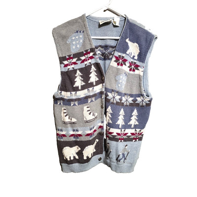 Northern Reflections sweater vest Wmns Sz M ugly sweater pictorial metal buttons