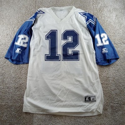Vintage Dallas Cowboys Jersey Mens XL White Blue NFL Staubach